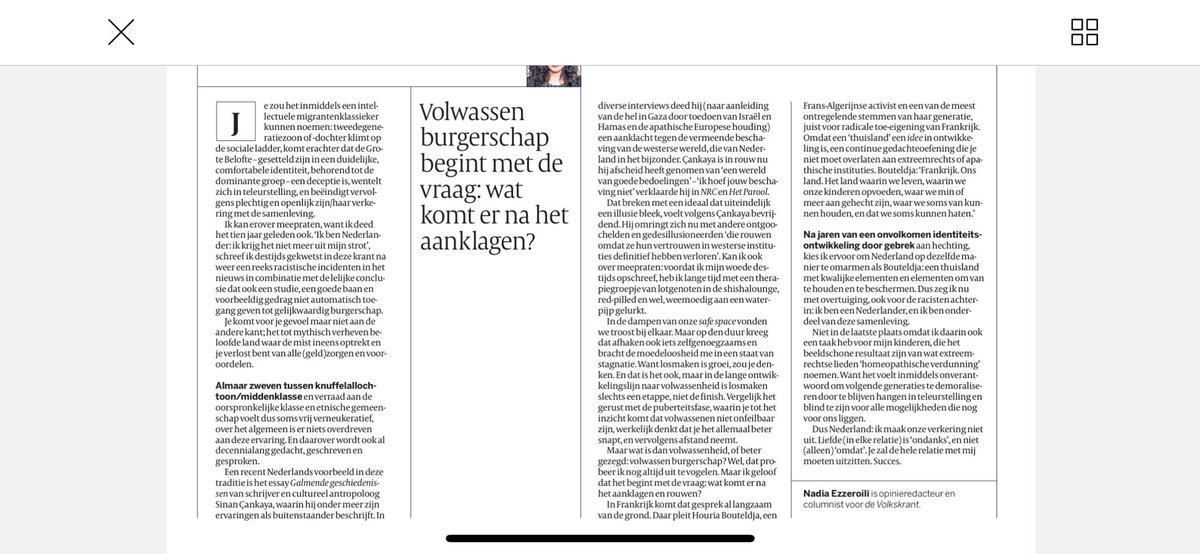 HoezoBeschaving's tweet photo. Behartenswaardige column van Nadia Ezzeroili in de Volkskrant. "Ik ben een Nederlander!”  (‘Je zal de hele relatie met mij moeten uitzitten. ‘) https://t.co/bBFGlwhjiK