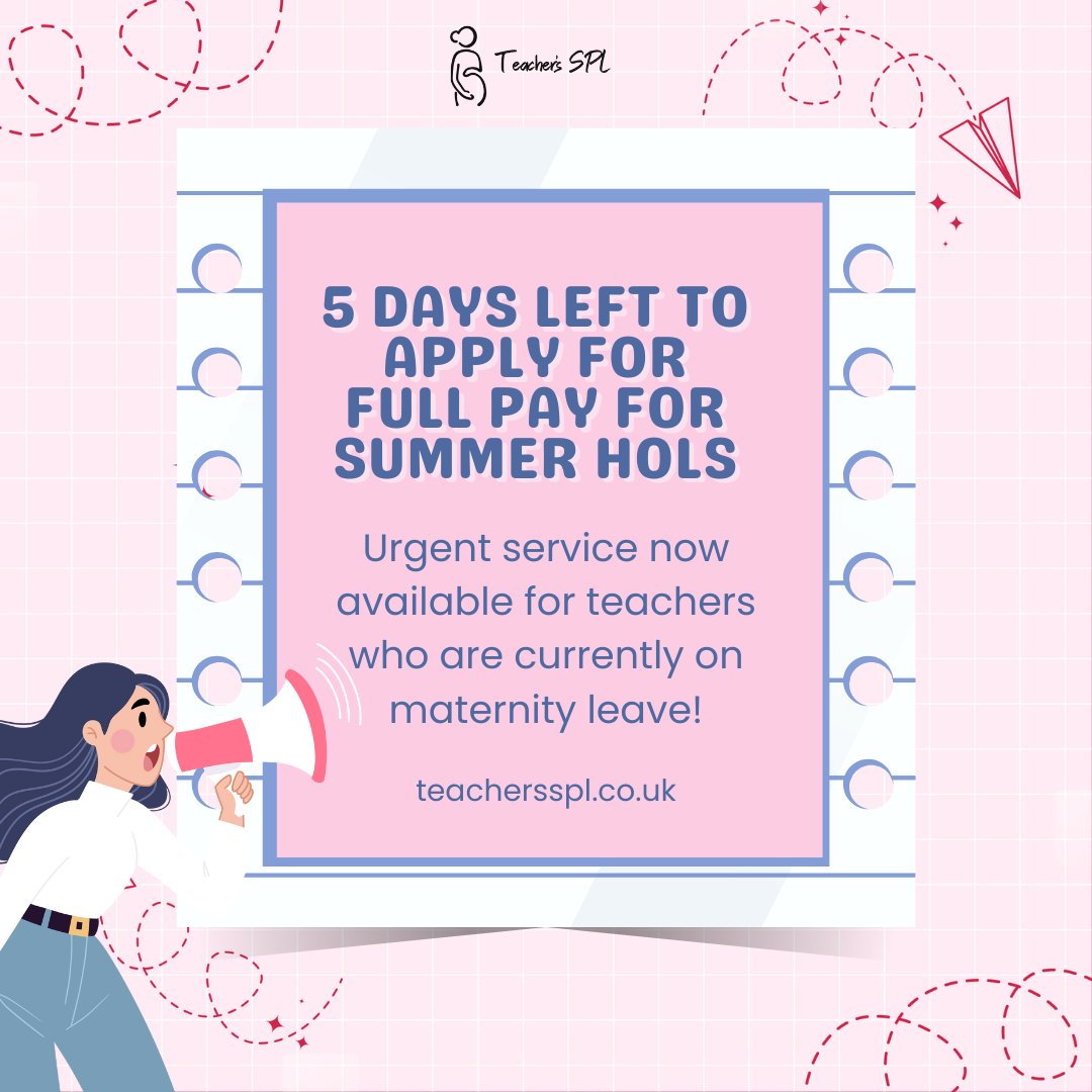 TeachersSPL's tweet image. URGENT TURN AROUND SERVICE FOR THE SUMMER HOLIDAYS IS LIVE! Please sign up here: teachersspl.co.uk/contact This only applies to teachers who are already on maternity leave and wish to be paid in full for the Summer Holidays 😊 #teachersspl #sharedparentalleave #maternityleave