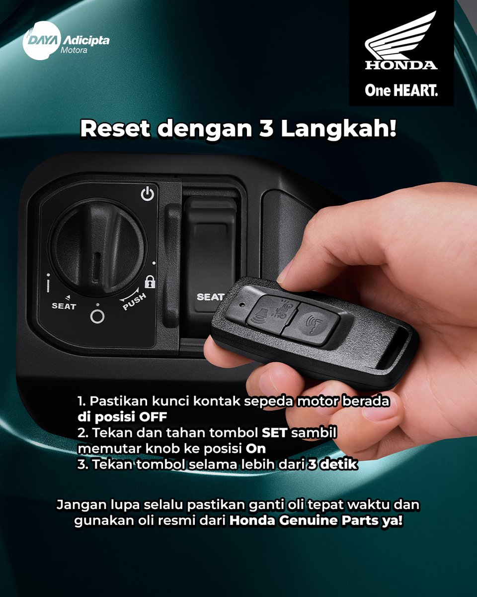 alwayshonda's tweet image. Indikator "Oil Change" selalu muncul, emang artinya apa sih?! 🤔

Cuss swipe buat simak alasan kenapa indikator ini muncul dan cara resetnya! 👉

#Stylo #HondaStylo #TipsMotor #HondaMotorIndonesia #AlwaysHonda #DayaAdiciptaMotora #OneHeart #HondaJawaBarat