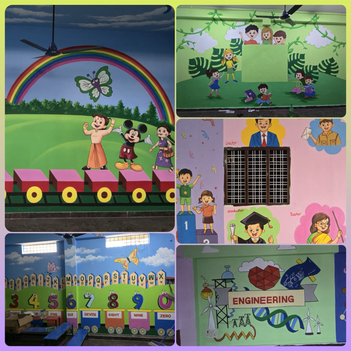 sarwalldecors's tweet image. This type of mural art makes classrooms and corridors more engaging and can play a role in enhancing children's learning experience. Let me know if you'd like help designing a similar theme!
#educationaltheme #kidsschool #muralpainting #classroompainting #corridorwalldesign