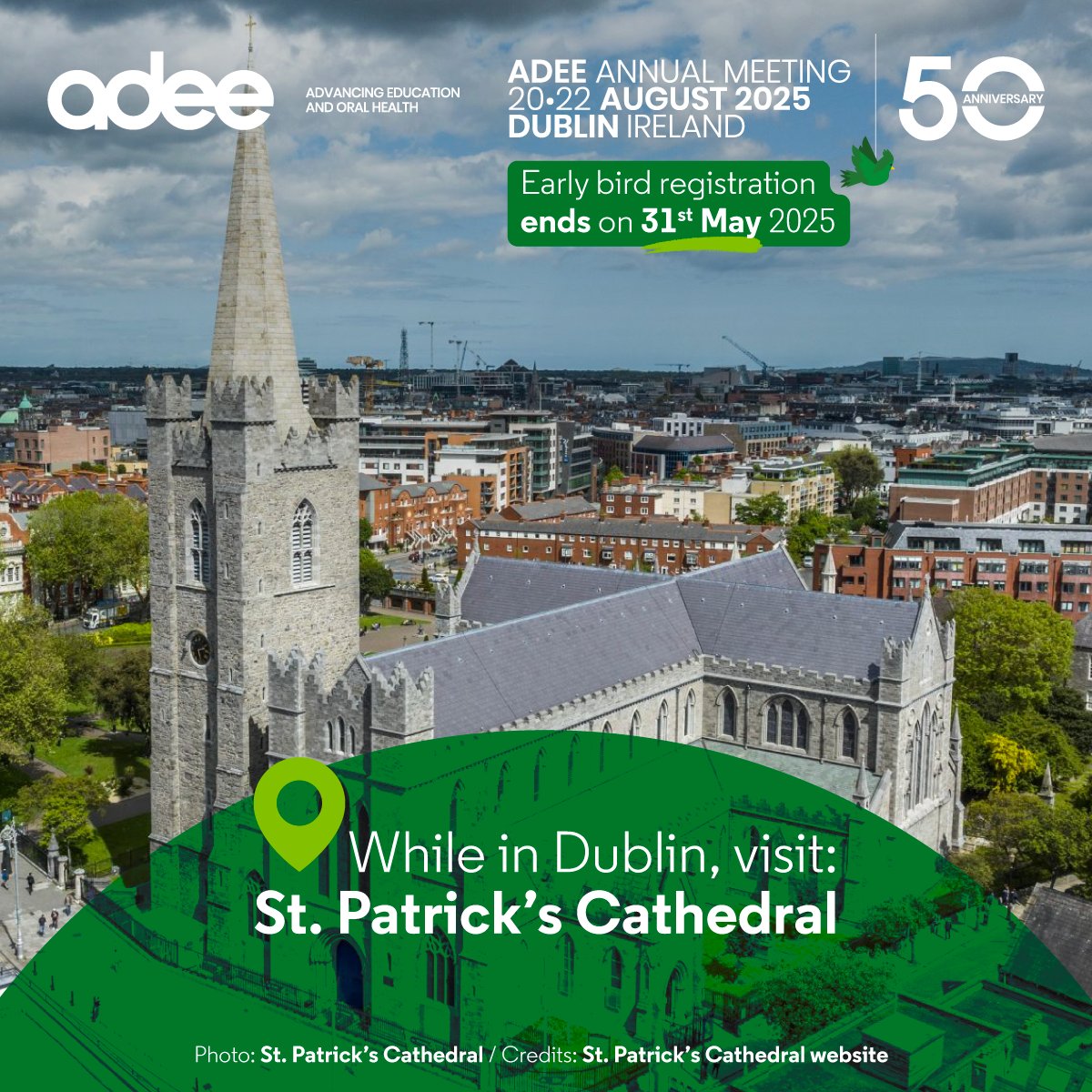 Don't miss this milestone: ADEE's 50th Anniversary in vibrant Dublin! Take a break from sessions and explore the stunning St. Patrick’s Cathedral, a gem of Gothic architecture.
adee.org
stpatrickscathedral.ie
#adee #adee50 #Dublin2025 #adeeAnnualMeeting