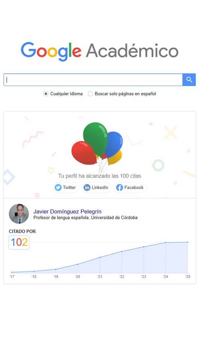 javipelegrin's tweet photo. 🔊 Tras tanta ausencia, retomo la actividad aquí con un pequeño hito: según Google Académico, mis trabajos ya tienen 1⃣0⃣0⃣ citas 
🩵  Mil gracias a quienes habéis dedicado vuestro tiempo a leerlos y a citarlos. Sois un acicate para seguir trabajando 🥰
👉 https://t.co/9gf6yxkfEo https://t.co/PEwuxRQXGa