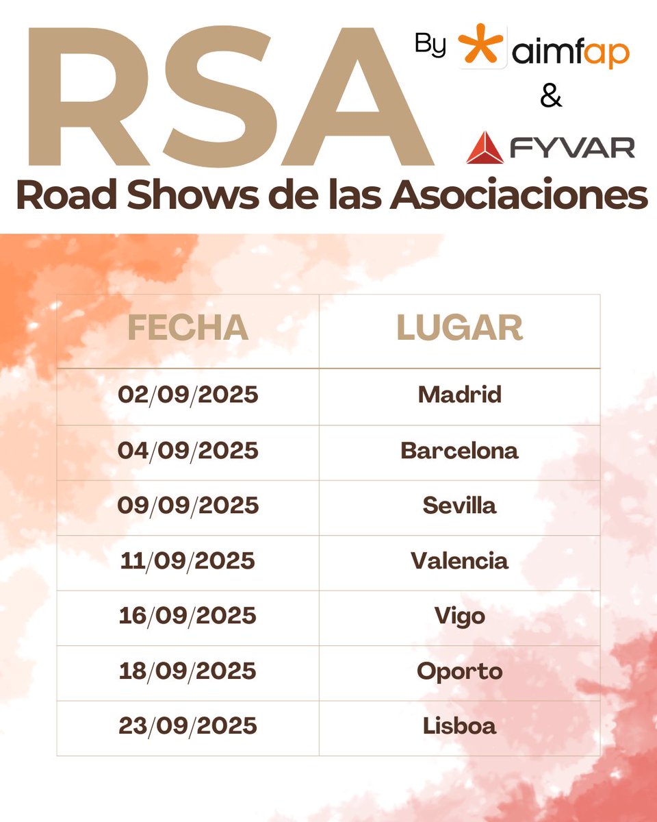 aimfap's tweet image. ¡Ya están listas las fechas y ciudades para los Road Shows de Otoño 2025!🍂

📍Muy pronto compartiremos más detalles.

 ¡Nos encantará verte allí!

#RoadShow2025 #Agenda2025 #Networking #EventosEmpresariales