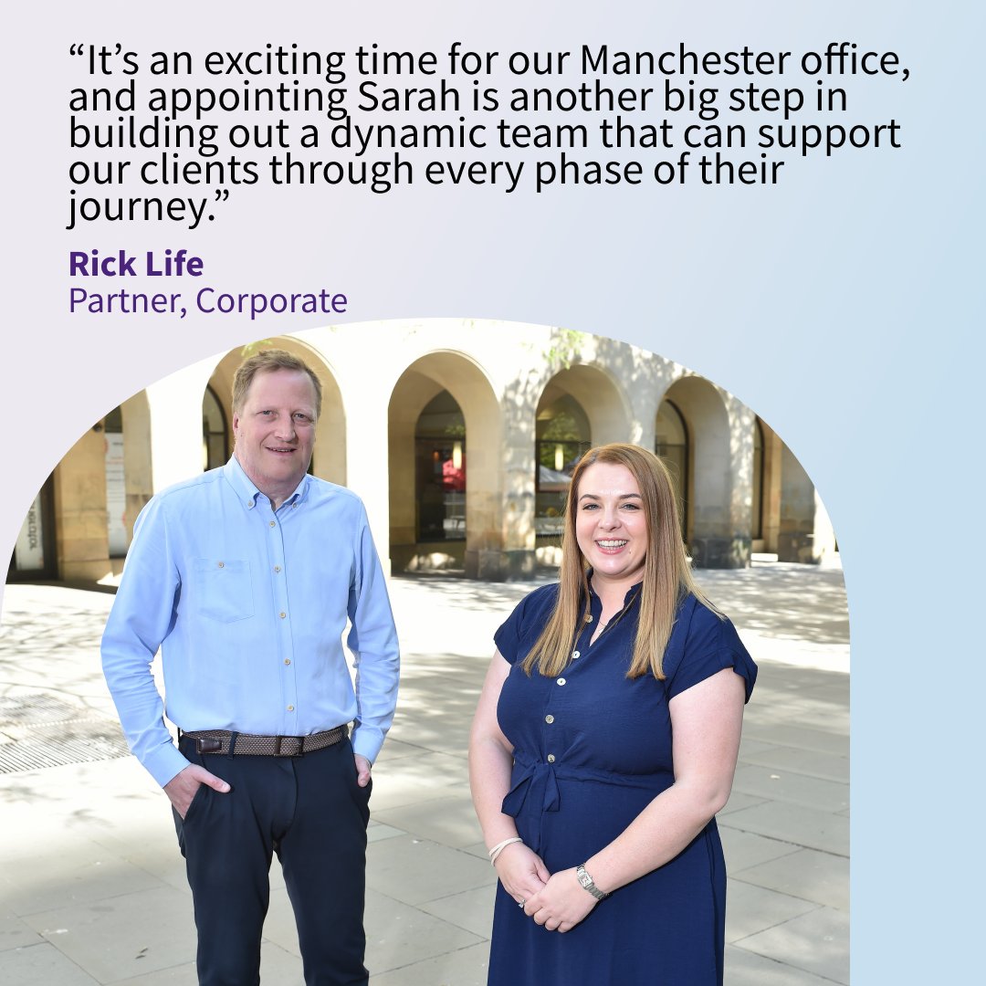 We’re delighted to welcome Sarah Brough, Associate Solicitor in our Manchester Corporate team.

Sarah will guide clients through complex deals and provide support through the entire corporate lifecycle, from formation and growth to investment and exit.

bit.ly/3HhOIFx