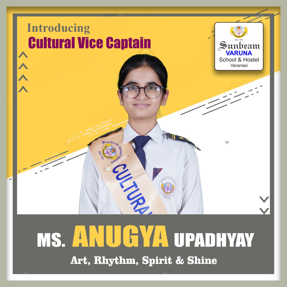 SchoolVaruna's tweet photo. Meet our proud student leaders: Cultural Captain Ms. Adrika Gupta, Cultural Vice Captain Ms. Anugya Upadhyay! Leading with purpose and pride.
.
.
#StudentCouncil2025 #YoungLeaders #SunbeamSchoolVaruna https://t.co/ppHD7JCY6i