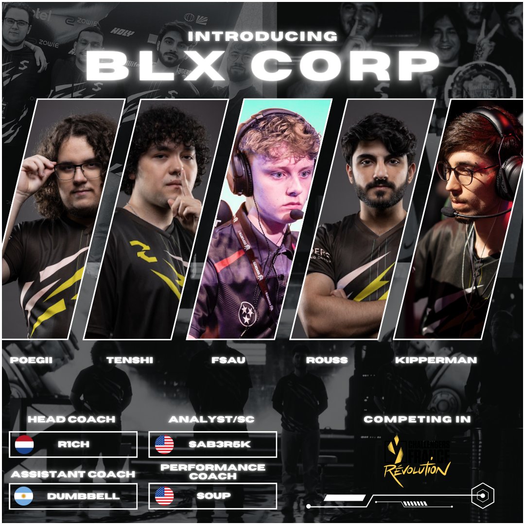 🚨F/A ROSTER ANNOUNCEMENT CL: FRANCE🚨
Players:
<a href="/fsauvlr/">fsau</a> 🇳🇴
<a href="/roussvlr/">Rouss</a> 🇳🇱🇹🇷
<a href="/kippermanVL/">Kipperman</a> 🇳🇱🇹🇷
@TenshiVALORANT 🇳🇱🇨🇴
<a href="/Poegii/">poegii</a> 🇧🇪
Staff:
<a href="/r1chardVL/">r1ch</a> 🇳🇱🇮🇩
<a href="/Dumbbellthegod/">DUMBBELL</a> 🇦🇷
<a href="/SAB3R5K/">SAB3R5K</a> 🇺🇸🇫🇷
<a href="/soupzachary/">Zachary Lewis</a> 🇺🇸
Let's create the difference. #BLXCORP