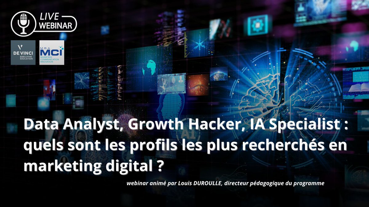Devinci Executive Education (@devinciexec) on Twitter photo 📢 Webinaire | MBA #Marketing, #Communication & #Innovation
📅 Lundi 16 juin à 18h00
🎯 Data Analyst, Growth Hacker, #IA Specialist : quels sont les profils les plus recherchés en marketing digital ? avec <a href="/louisduroulle/">Louis Duroulle</a> <a href="/mbamci/">MBA MCI - MBA Marketing Communication Innovation</a>
🔗 Inscription gratuite : ow.ly/FKs550VVtmH 📢 Webinaire | MBA #Marketing, #Communication & #Innovation
📅 Lundi 16 juin à 18h00
🎯 Data Analyst, Growth Hacker, #IA Specialist : quels sont les profils les plus recherchés en marketing digital ? avec <a href="/louisduroulle/">Louis Duroulle</a> <a href="/mbamci/">MBA MCI - MBA Marketing Communication Innovation</a>
🔗 Inscription gratuite : ow.ly/FKs550VVtmH