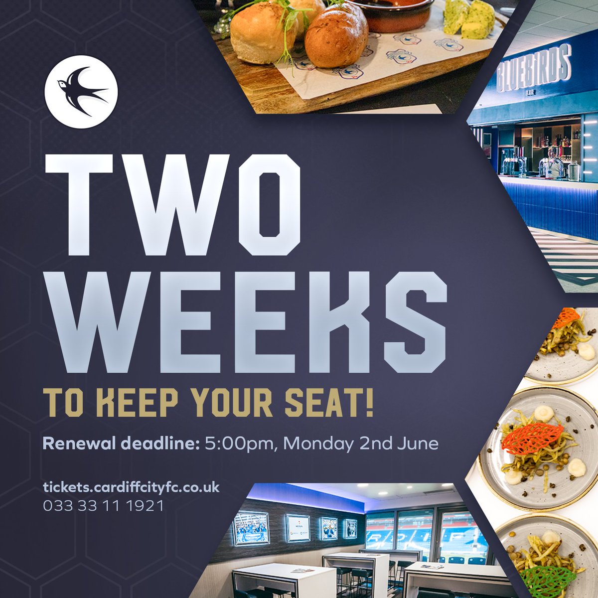 Cardiff City FC Hospitality (@cityhospitality) on Twitter photo Two weeks to keep your seat! 💺
Watch the #Bluebirds in style this season ⚽️
Renew your Hospitality Season Ticket here ➡️bit.ly/4aZ8fo8
📧 sales@cardiffcityfc.co.uk
☎️ 0333 311 1921
#CityAsOne Two weeks to keep your seat! 💺
Watch the #Bluebirds in style this season ⚽️
Renew your Hospitality Season Ticket here ➡️bit.ly/4aZ8fo8
📧 sales@cardiffcityfc.co.uk
☎️ 0333 311 1921
#CityAsOne