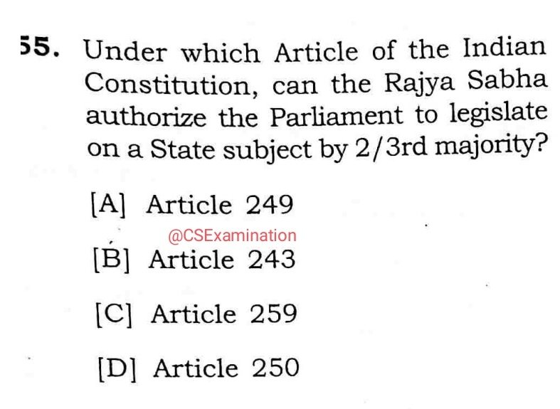 CSExamination's tweet image. Previous Year 𝗣𝗿𝗲𝗹𝗶𝗺𝘀 𝗘𝘅𝗮𝗺𝘀

Topic:  Polity  / Articles / Constitution 

Comment your answer !

#UPSCPrelims2024 #UPSC #uppsc #roaro #mppsc #ukpsc #HPSC #JPSC