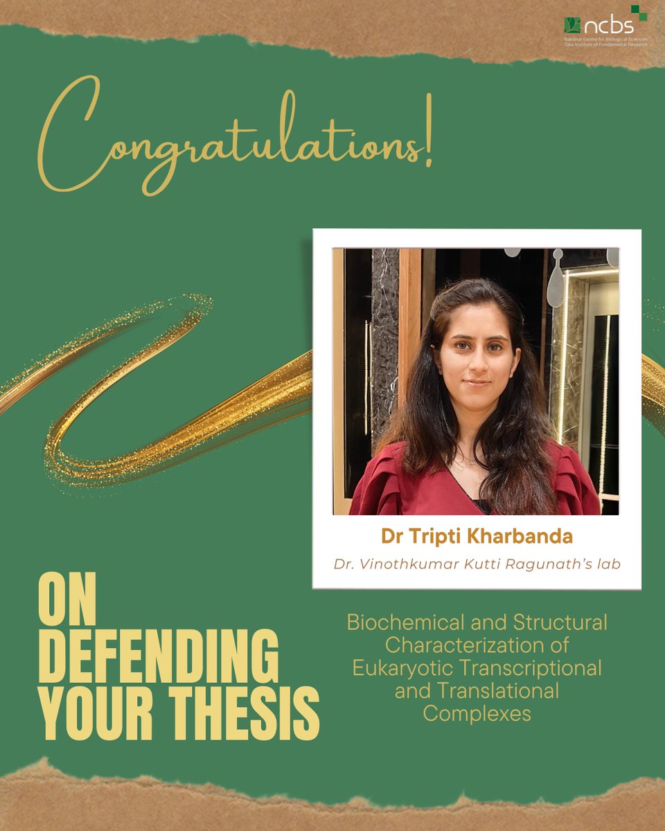National Centre for Biological Sciences (@ncbs_bangalore) on Twitter photo 🎓 #PhDone! Congratulations Dr Tripti! 🎉
<a href="/Tripti2195/">Tripti Kharbanda</a> from Dr Vinothkumar Kutti Raghunath's lab successfully defended her thesis!
🧵Scroll to learn about her work using Cryo-EM to study the evolution of ribosome structure and analysis of nuclear complexes.👇
(1/8) 🎓 #PhDone! Congratulations Dr Tripti! 🎉
<a href="/Tripti2195/">Tripti Kharbanda</a> from Dr Vinothkumar Kutti Raghunath's lab successfully defended her thesis!
🧵Scroll to learn about her work using Cryo-EM to study the evolution of ribosome structure and analysis of nuclear complexes.👇
(1/8)