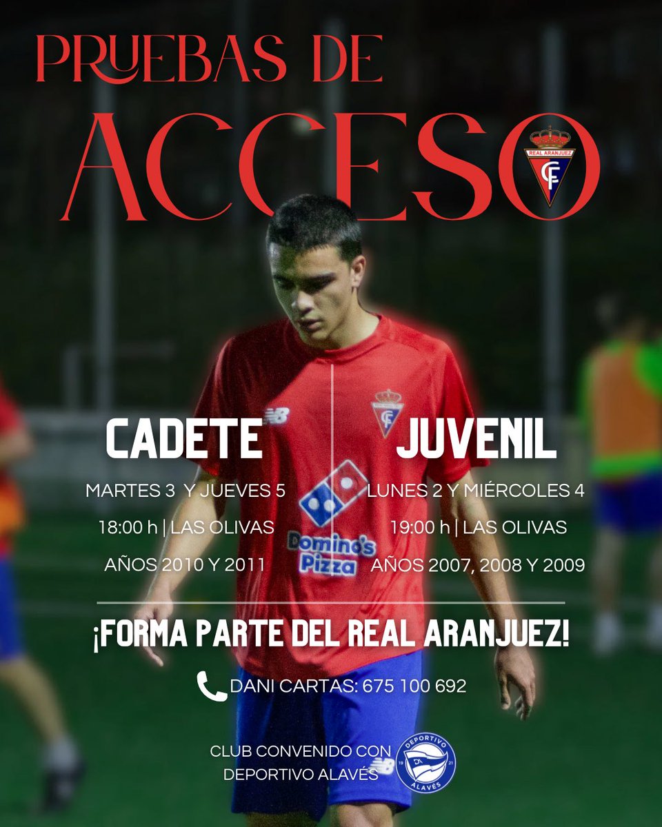 📢 ¡En JUNIO buscamos nuevos talentos!

📆 Ya puedes inscribirte en nuestras pruebas de acceso para escuela y cantera

👇🏻Toda la información en los carteles

¡Forma parte del Real Aranjuez! ¡Te esperamos!❤️💙

#VamosAranjuez #OrgulloRibereño