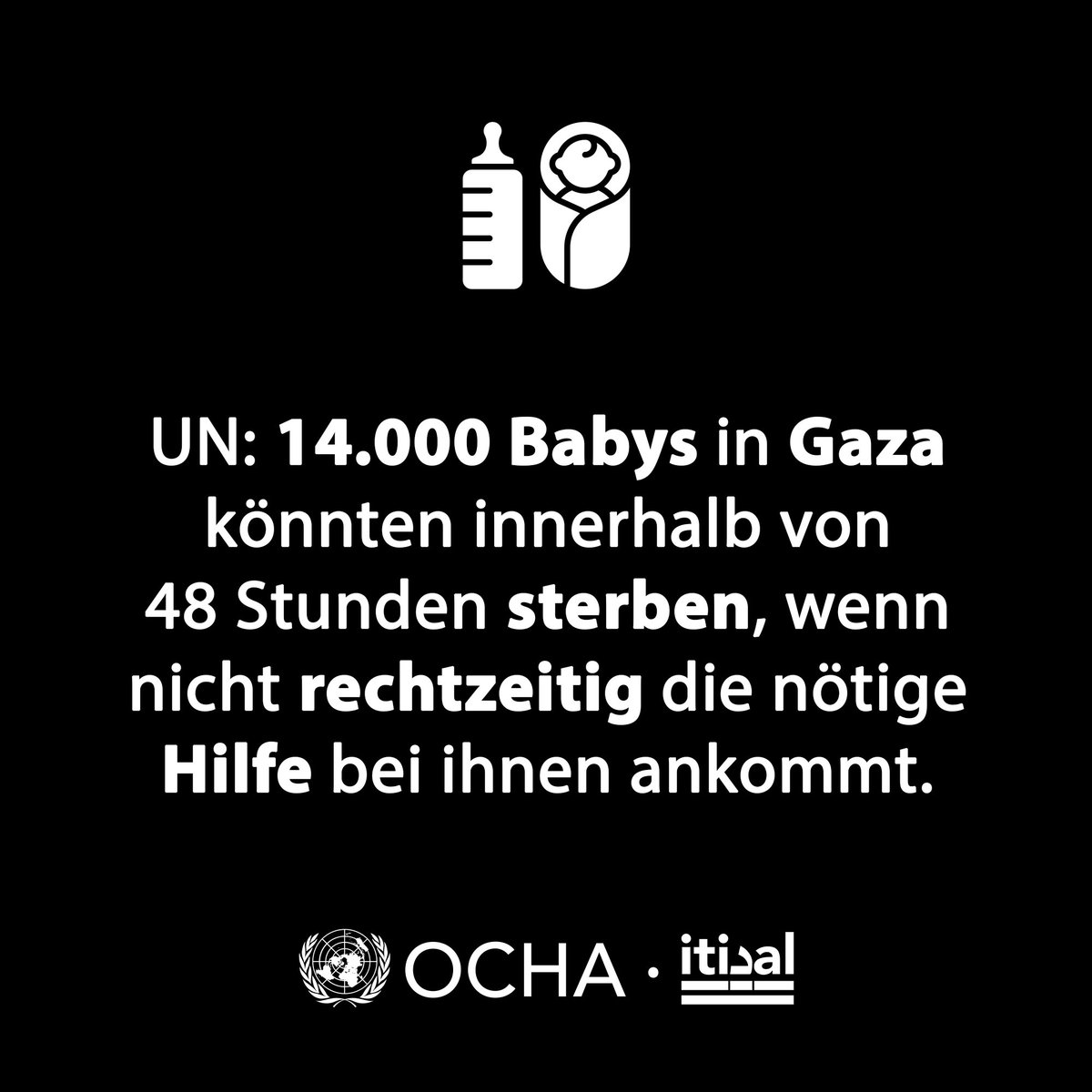 Tarek_Bae's tweet photo. Der Chef des Amts der Vereinten Nationen für die Koordinierung humanitärer Angelegenheiten, Tom Fletcher warnt vor einem verheerenden Massensterben von Babys in Gaza. 14.000 Babys in Gaza könnten in den nächsten 48 Stunden sterben, wenn die nötige Hilfe nicht rechtzeitig bei ihnen ankomme, so Fletcher. Sein Amt wolle „so viele dieser 14.000 Babys wie möglich retten“.

Auf die Frage des BBC, wie die UN zu dieser Zahl gekommen sei, antwortete er: “Wir haben starke Teams vor Ort – und natürlich sind viele von ihnen getötet worden wir haben immer noch viele Leute vor Ort – sie sind in den medizinischen Zentren, sie sind in den Schulen und versuchen, den Bedarf zu ermitteln.“

Babys in Gaza fehlt es an grundsätzlicher Versorgung. Israels illegale Blockade Gazas hungert die Zivilbevölkerung aus. Es wird kein Wasser nach Gaza gelassen, keine Nahrungsmittel, keine Medizin. Somit fehlt es für Babys an Milchpulver, Medizin, Impfungen, Kleidung, Windeln und sonst auch jedem anderen Grundmittel. Mütter sind aufgrund akuter Unterernährung oft nicht fähig, zu stillen. 

Israels Regierung kündigte an, Die Zivilbevölkerung Gazas gezielt auszuhungern, um sie aus Gaza zu vertreiben. Sie sollen in „Drittländer“ ausgewiesen werden. Israels Finanzminister Smotrich kündigte an: „Alles, was von Gaza übrig ist, vernichten wir.“  Aufgrund des internationalen Drucks täuschte Israels Regierung ein Ende der Blockade an und ließ am Montag fünf LKWs in den Süden Gazas. Die UN schätzt den Bedarf Gazas auf „mindestens 500 LKWs pro Tag“ und besteht darauf, dass die UN für die Verteilung von Hilfsgütern im Rahmen völkerrechtlich bindender Mechanismen verantwortlich ist. Israel verweigert die Einhaltung des Völkerrechts. Fletcher nennt die fünf LKWs „einen Tropfen auf den heißen Stein“ und „völlig unzureichend für die Bedürfnisse der Bevölkerung. 

Die deutsche Bundesregierung erwägt keine Konsequenzen oder Sanktionen gegen Israel aufgrund der gezielten Aushungerung Gazas.
