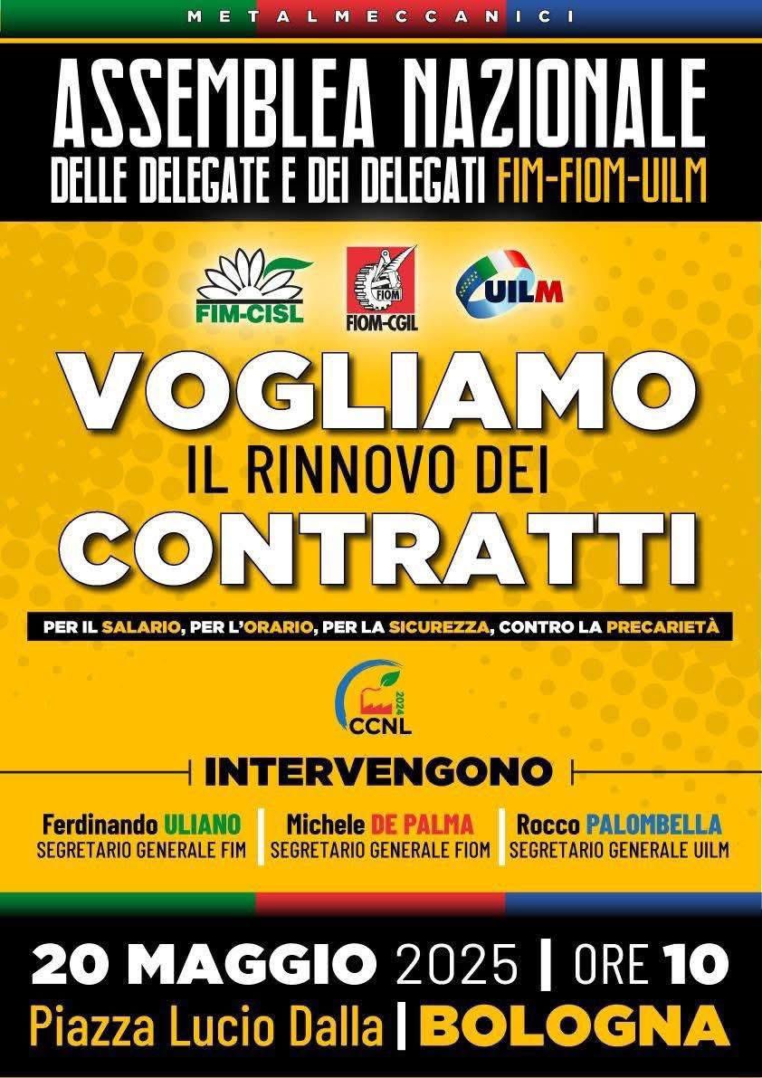 fimcislmarche's tweet photo. 🟩VOGLIAMO IL RINNOVO DEI CONTRATTI🟩
📍BOLOGNA 
🗓️ 20 MAGGIO 2025
Assemblea Nazionale dei Delegati Fim Fiom Uilm per rivendicare le nostre posizioni sul rinnovo dei contratti metalmeccanici portando la nostra voce in piazza a Bologna per la riapertura della trattativa. https://t.co/Kp4cWOp5mk
