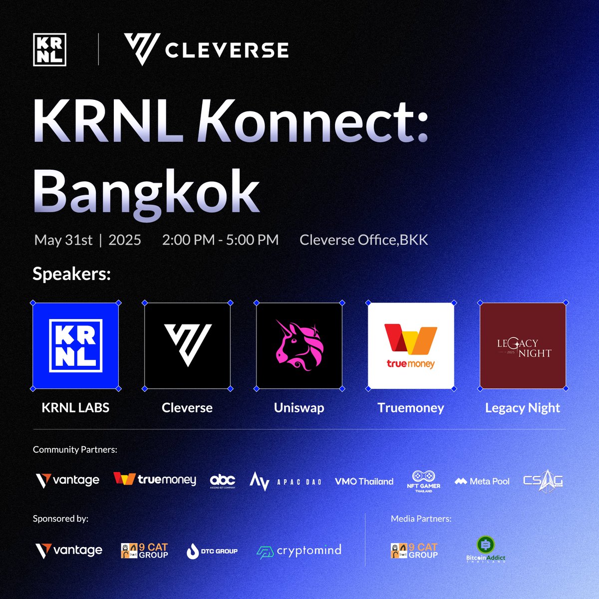 🇹🇭KRNL Konnect is landing in Thailand!

Web3 talks, top-tier builders, networking, and tasty bites. You in?

⏰When: 31st May, 2pm
📍Where: Cleverse, Bangkok
👉How to join: lu.ma/24hch26s?tk=RV…