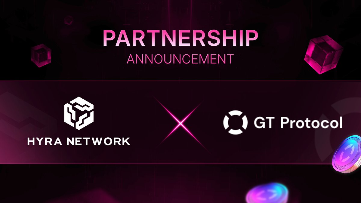 hyranetwork's tweet photo. 🤝Partnership Announcement🤝 

Hyra Network is excited to announce our strategic partnership with @GT_Protocol - the AI Agents Builder powered by Global AI Executive Technology. As a cutting-edge Web3 AI execution protocol, GT Protocol is revolutionizing crypto investments and portfolio management, with a bold mission to onboard 100M users into Web3 — backed by @Chain_GPT.

At Hyra Network, we believe the future of Web3 isn’t just decentralized but intelligent, collaborative, and trainable. That’s why this synergy makes perfect sense.

Together, we’re aligning visions:
○ GT Protocol’s AI layer brings powerful execution infrastructure.
○ Hyra’s Train-to-Earn mechanism unlocks passive AI income at scale.

Let’s shape the AI x Web3 revolution together.
