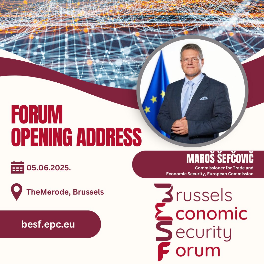European Policy Centre (@epc_eu) on Twitter photo 📢 We are pleased to announce that Maroš Šefčovič, #European Commissioner for Trade and Economic Security, will deliver the Opening Address at #BESF2025 <a href="/MarosSefcovic/">Maroš Šefčovič🇪🇺</a>
Join us on 5-6 June for our flagship event!
Register👇
besf.epc.eu/events/besf-su… 📢 We are pleased to announce that Maroš Šefčovič, #European Commissioner for Trade and Economic Security, will deliver the Opening Address at #BESF2025 <a href="/MarosSefcovic/">Maroš Šefčovič🇪🇺</a>
Join us on 5-6 June for our flagship event!
Register👇
besf.epc.eu/events/besf-su…
