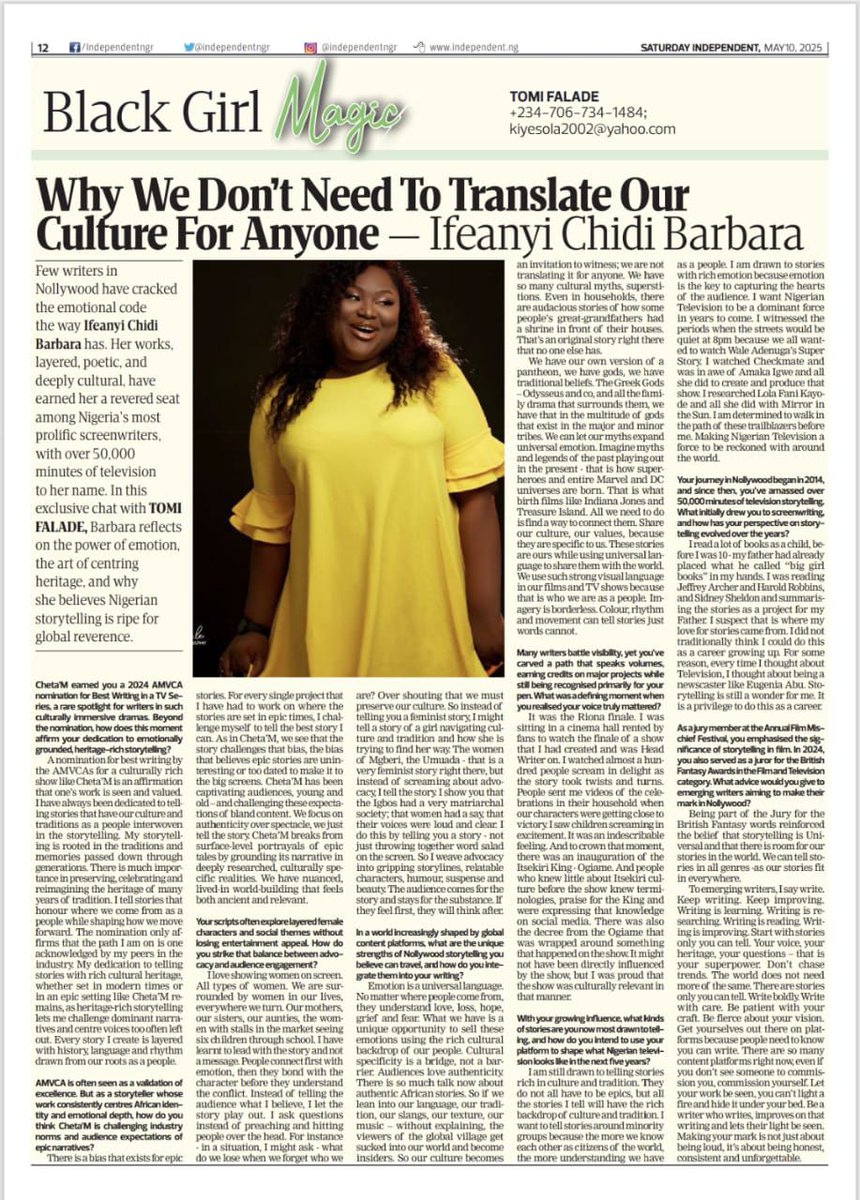 An interview with The Independent. Love the defiant headline. 
independent.ng/why-we-dont-ne…