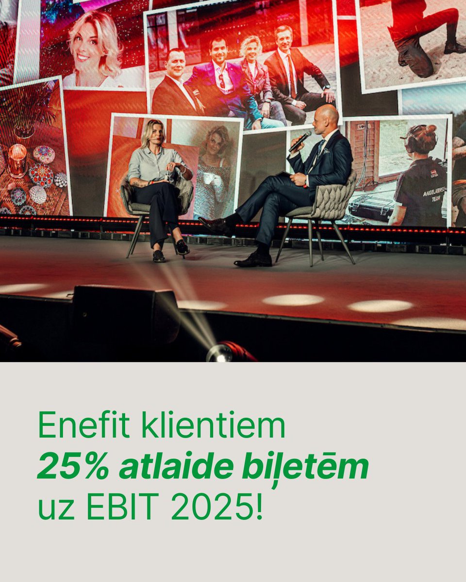 Enefit klientiem piedāvājam 25% atlaidi biļetēm uz Vadītāju konferenci EBIT 2025, kas norisināsies 2.–3. jūnijā <a href="/attacentre/">ATTA CENTRE</a> Rīgā.
🔗 Reģistrējies šeit, lai iegūtu atlaidi: enefit.lv/lv/konference 
🔗 Lai iegūtu vairāk informācijas par konferenci, apmeklē: vaditajukonference.lv