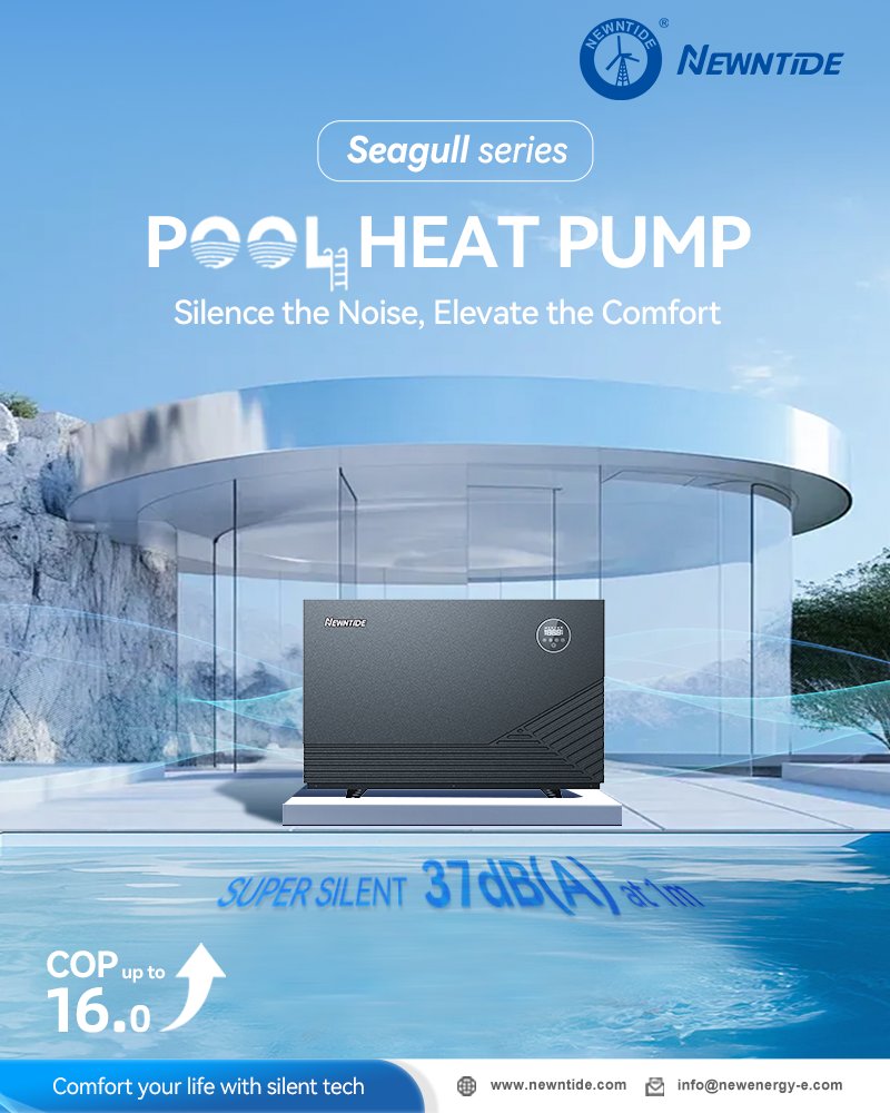 newntide's tweet image. Backward Airflow, Forward-Thinking Comfort!
The Seagull Series #poolheatpump draws air from the side, expels it from the back, and features an invisible fan for a quieter, more appealing backyard  — delivering powerful, peaceful poolside comfort without the noise. 
#poolheater