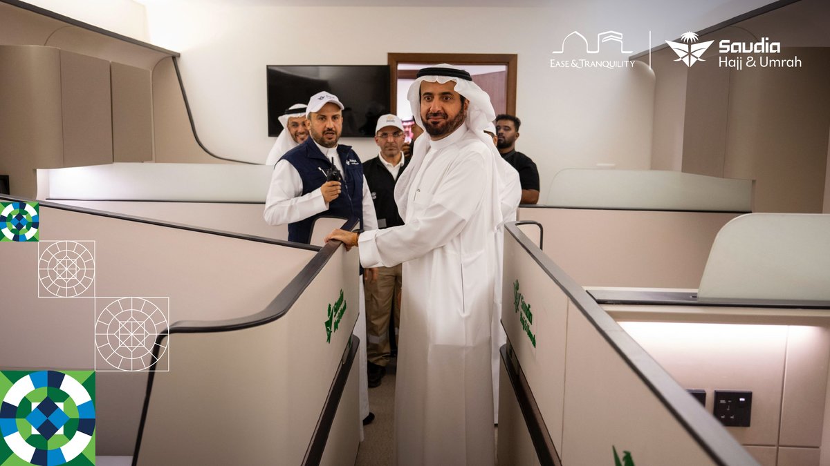 SaudiaHajjUmrah's tweet photo. Highlights from the tour by H.E. Dr. Tawfiq Al-Rabiah, Minister of Hajj and Umrah, and H.E. Dr. Abdulfattah Mashat, Deputy Minister, at Saudia Hajj & Umrah facilities, reviewing preparations to serve the Guests of Allah.
@tfrabiah
@asmashat
@MoHU_En

#SaudiaHajjUmrah
#Ease_And_Tranquility
