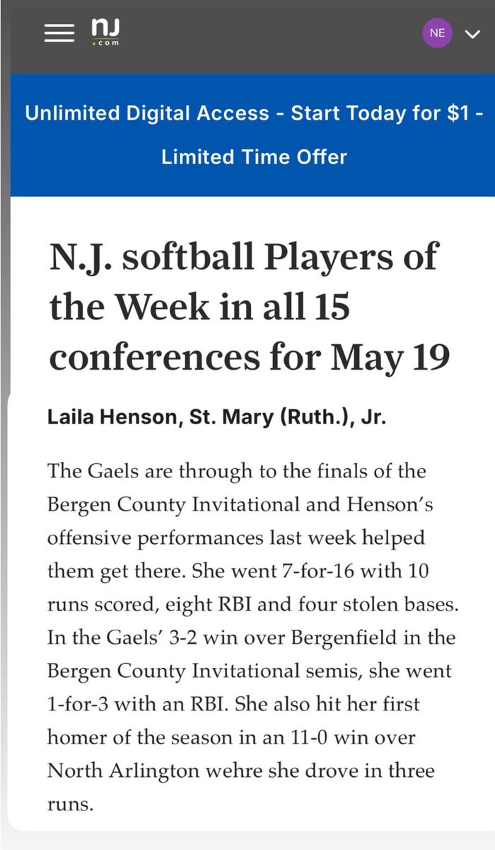 Thank you, NJ.com, for the recognition. I’m not done yet!💪🏼 Let’s GO! #LailaHenson2026
