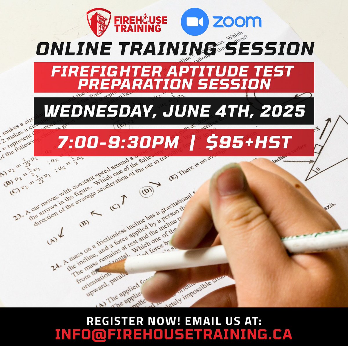 FirehouseTrain1's tweet photo. Ready to CRUSH your Firefighter Aptitude Test?π¨βπ Join us for our Online Firefighter Aptitude Test Preparation Session on Wednesday, June 4th, 2025, from 7:00β9:30 PM via Zoom! Spots are limited.
#FirefighterPrep #OFAI #CPSExam https://t.co/Ixn7EWzXzN