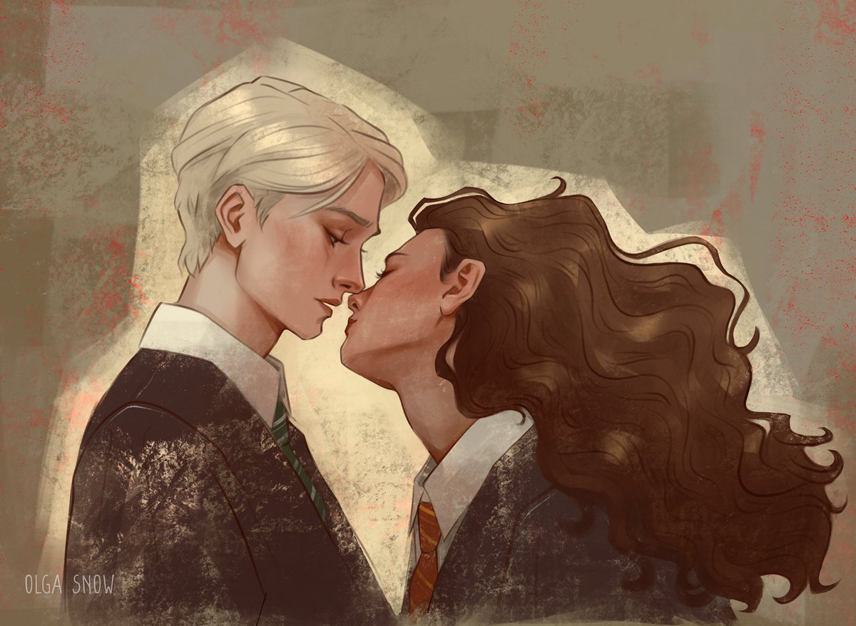 olgasnoww's tweet image. My first #dramione 🦁🐍 Can't decide which one is better - warm or blue background #DracoMalfoy #HermioneGranger #dramionefanart