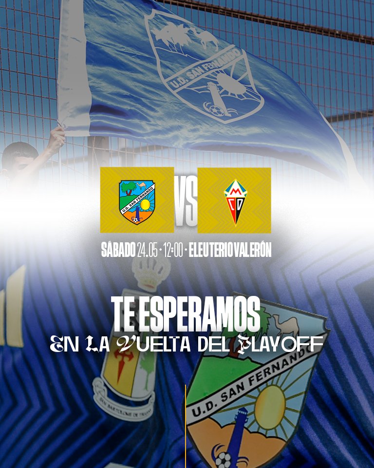▪ Sábado 24, a las 12:00, esperamos una marea azul en el Eleuterio Valerón.

Alentar será un impulso para conseguir el objetivo, ¿vienes a animar a los nuestros? ¡𝗧𝗲 𝗾𝘂𝗲𝗿𝗲𝗺𝗼𝘀 𝘃𝗲𝗿 𝗱𝗲 𝗮𝘇𝘂𝗹 𝗲𝗻 𝗹𝗮𝘀 𝗴𝗿𝗮𝗱𝗮𝘀! 🙌

#SanferMensajero
