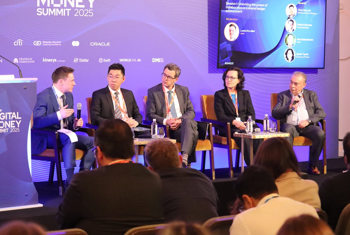 OMFIFDMI's tweet image. In our first session, experts are exploring collaboration in a shared ledger environment at OMFIF鈥檚 digital money summit 2025.
Speakers include: @Oracle, @jpmorgan, @SNB_BNS and @MAS_sg