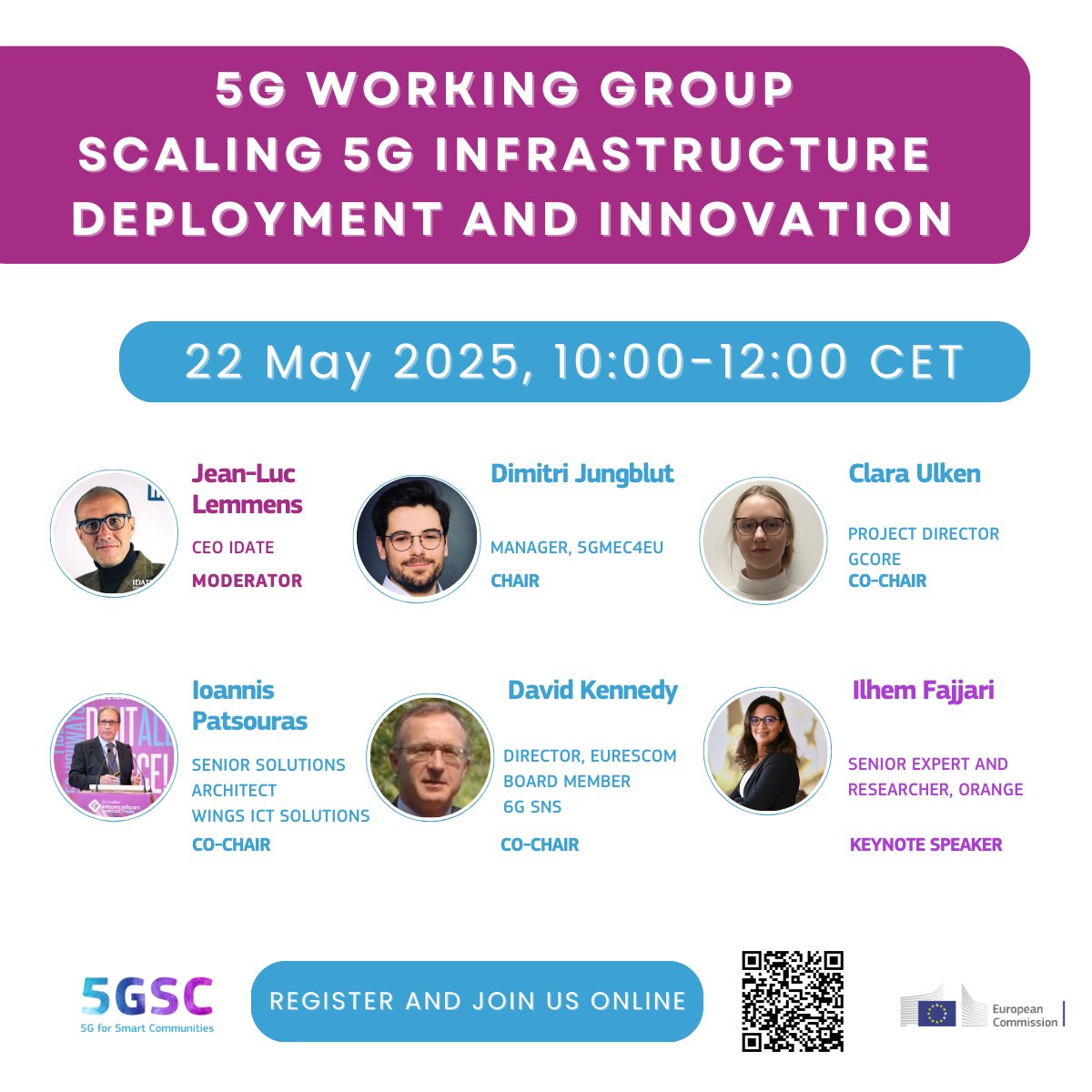 connecteuropex's tweet photo. Join the online #5GSC Working Group on Scaling 5G Infrastructure Deployment and Innovation on Thursday 20 May at 10.00 CEST.

Explore AI in 5G, edge computing, open APIs &amp; real-world use cases in health, cities &amp; more.

🔗 Register here: https://t.co/NoyQDrkg4D https://t.co/dEqYaaE3ih