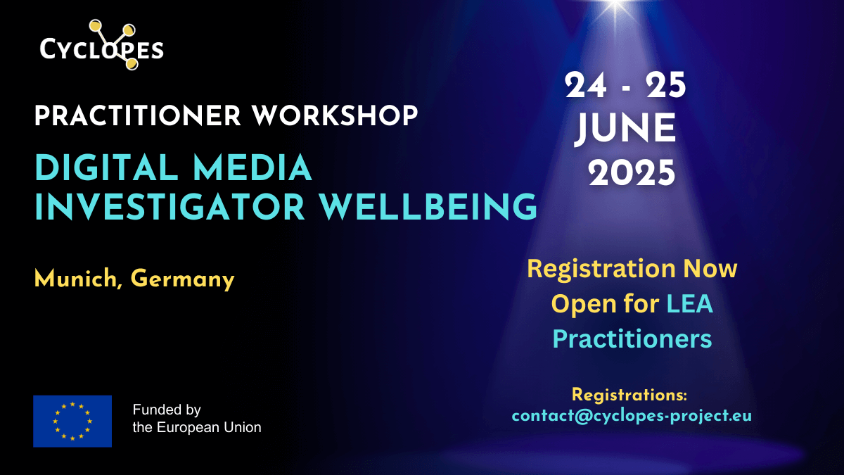 Registration open: #Wellbeing of #DigitalForensic #Investigators workshop

More details on how to register and scope of the event from our page: cyclopes-project.eu/news/practitio…

<a href="/EC3Europol/">EC3</a> <a href="/H2020/">Reggie Revels</a> #cyclopes #cybercrime #forensics