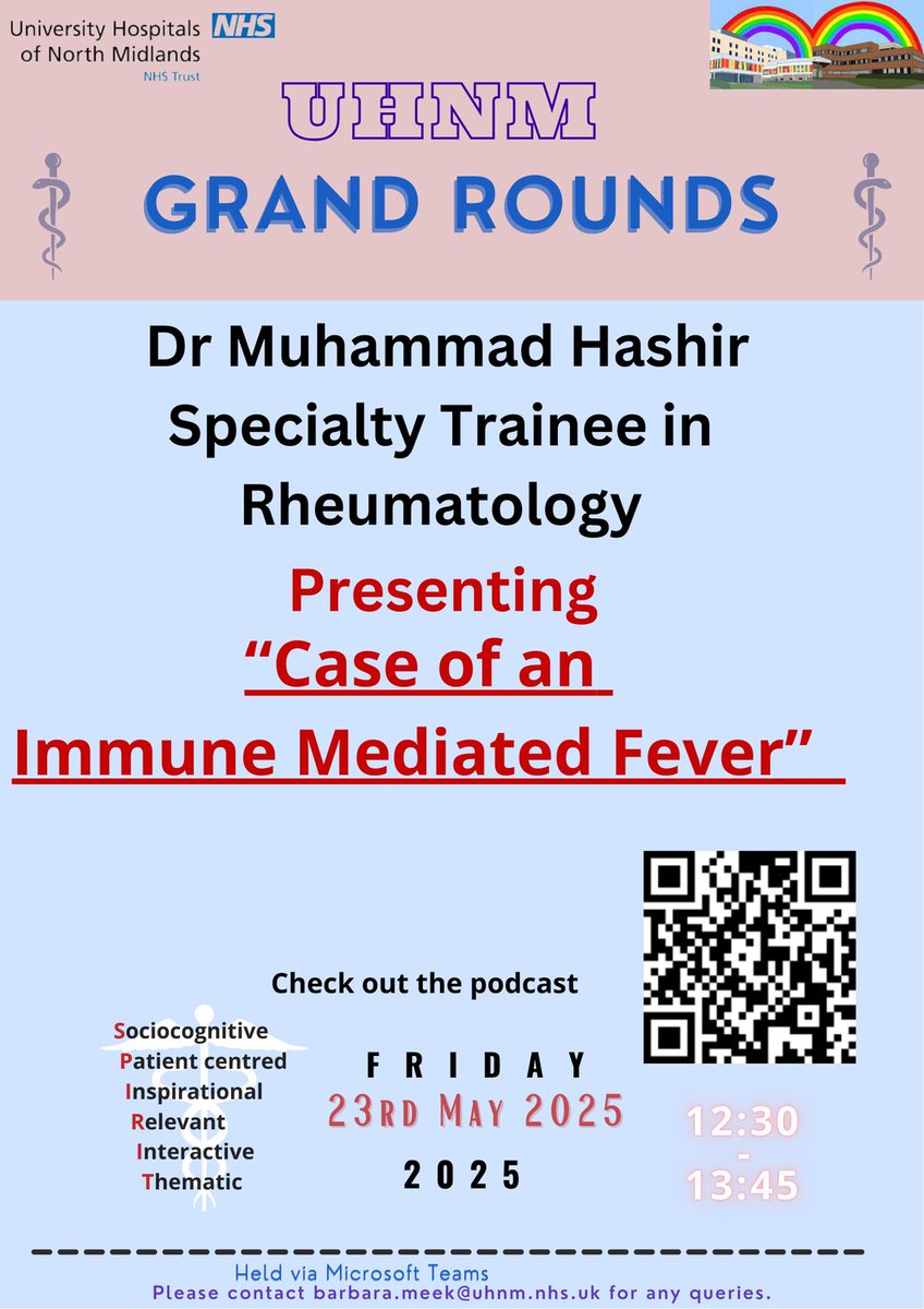 Join Friday for another great talk,   listen to the podcast for more details.  Last weeks talk was amazing, I know , I know ... I say they all are but who knew your skeleton renews approx every 3 years.  Every day is a school day only @uhnmgrandround