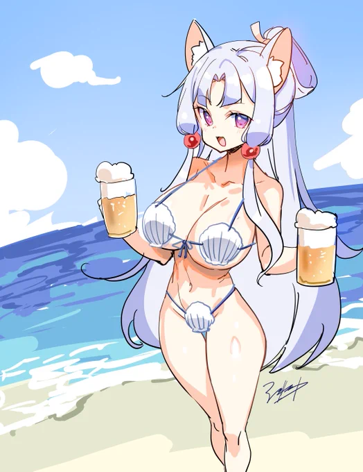 夏ですわー。ビールと海とホタテビキニですわー。(水着微コッショリ 