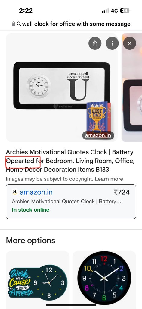 spell_kiranjain's tweet photo. Today my husband asked, ‘Why don’t you post these days?’
I had just opened Amazon to buy a wall clock for the office… spotted a spelling mistake.
Guess the universe wants me to post again! 😂 #BackToPosting https://t.co/QpSxJ4KiLM