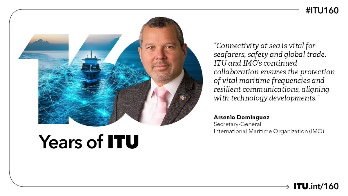 International Maritime Organization (@imohq) on Twitter photo Connectivity at sea is absolutely crucial. As <a href="/ITU/">Int’l Telecommunication Union</a> celebrates its 160th anniversary, the IMO extends its gratitude for their vital work. Keeping the global economy moving and connecting people worldwide fundamentally relies on this essential connectivity.
#ITU160 Connectivity at sea is absolutely crucial. As <a href="/ITU/">Int’l Telecommunication Union</a> celebrates its 160th anniversary, the IMO extends its gratitude for their vital work. Keeping the global economy moving and connecting people worldwide fundamentally relies on this essential connectivity.
#ITU160