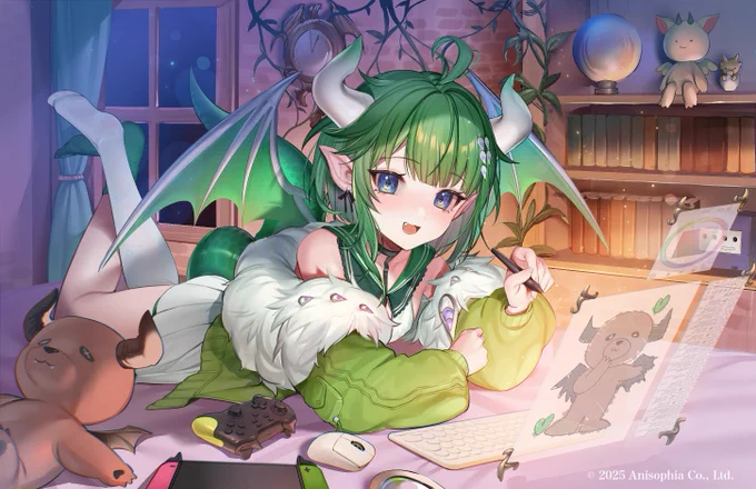 【お知らせ】Vtuber竜葉えめら()さんのキービジュアルを描かせていただきました!お絵描きゲームが好きなドラゴン娘です 