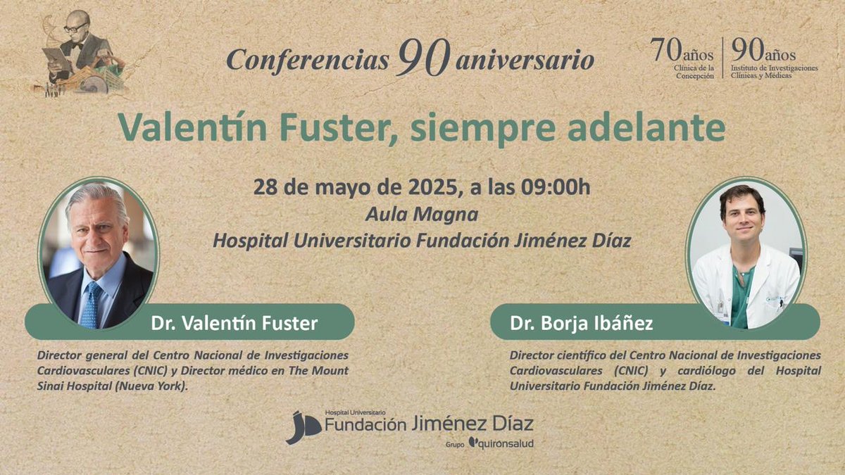 CNIC (@cnic_cardio) on Twitter photo 🫀🌟 ¡Apunta la fecha! El director general del <a href="/CNIC_CARDIO/">CNIC</a> y director médico del <a href="/MountSinaiNYC/">Mount Sinai Health System</a>, Valentín Fuster, y el director científico del #CNIC y cardiólogo en <a href="/Hospital_FJD/">Fundación Jiménez Díaz</a>, <a href="/Borjaibanez1/">Borja Ibanez</a>, participarán en la conferencia "Valentín Fuster, siempre adelante", en el marco del 🫀🌟 ¡Apunta la fecha! El director general del <a href="/CNIC_CARDIO/">CNIC</a> y director médico del <a href="/MountSinaiNYC/">Mount Sinai Health System</a>, Valentín Fuster, y el director científico del #CNIC y cardiólogo en <a href="/Hospital_FJD/">Fundación Jiménez Díaz</a>, <a href="/Borjaibanez1/">Borja Ibanez</a>, participarán en la conferencia "Valentín Fuster, siempre adelante", en el marco del