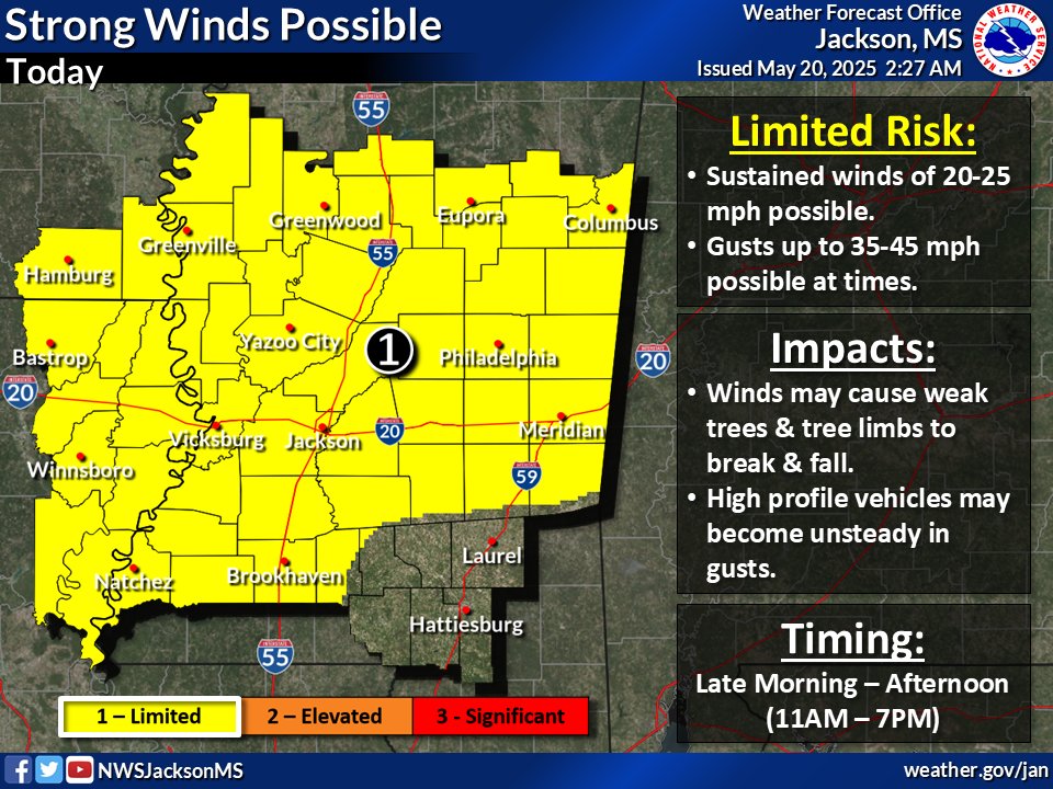 ⚠⛈Severe storms are likely today (3PM to around midnight) mainly along &amp; northwest of the Natchez Trace. Main threats: damaging wind gusts up to 70mph, large hail up to golf ball size &amp; tornadoes. Stay weather aware. Gusty gradient winds may cause weak trees to break &amp; fall.