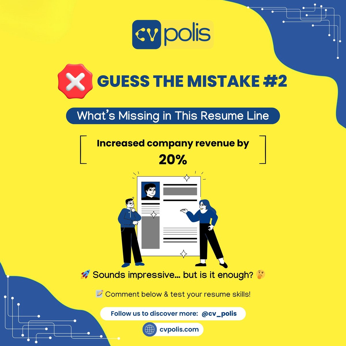 CVPolis's tweet photo. 👉"Increased company revenue by 20%."  

Sounds great, right? 
But there’s a problem! 

Hint: Recruiters love details!  
Want your resume to be recruiter-ready?  

👉Try CVPolis NOW! https://t.co/Eriy58KoIx https://t.co/MAL0o3ulN9