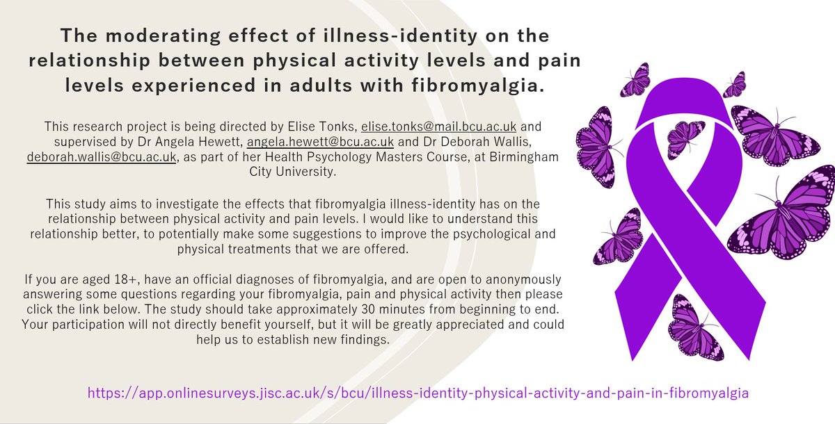 Fibromyalgia Action UK (@fmauk) on Twitter photo RESEARCH OPPORTUNITY
If you are interested in this research study please click the following link
app.onlinesurveys.jisc.ac.uk/s/bcu/illness-…
or
email Elise Tonks at:- elise.tonks@mail.bcu.ac.uk RESEARCH OPPORTUNITY
If you are interested in this research study please click the following link
app.onlinesurveys.jisc.ac.uk/s/bcu/illness-…
or
email Elise Tonks at:- elise.tonks@mail.bcu.ac.uk