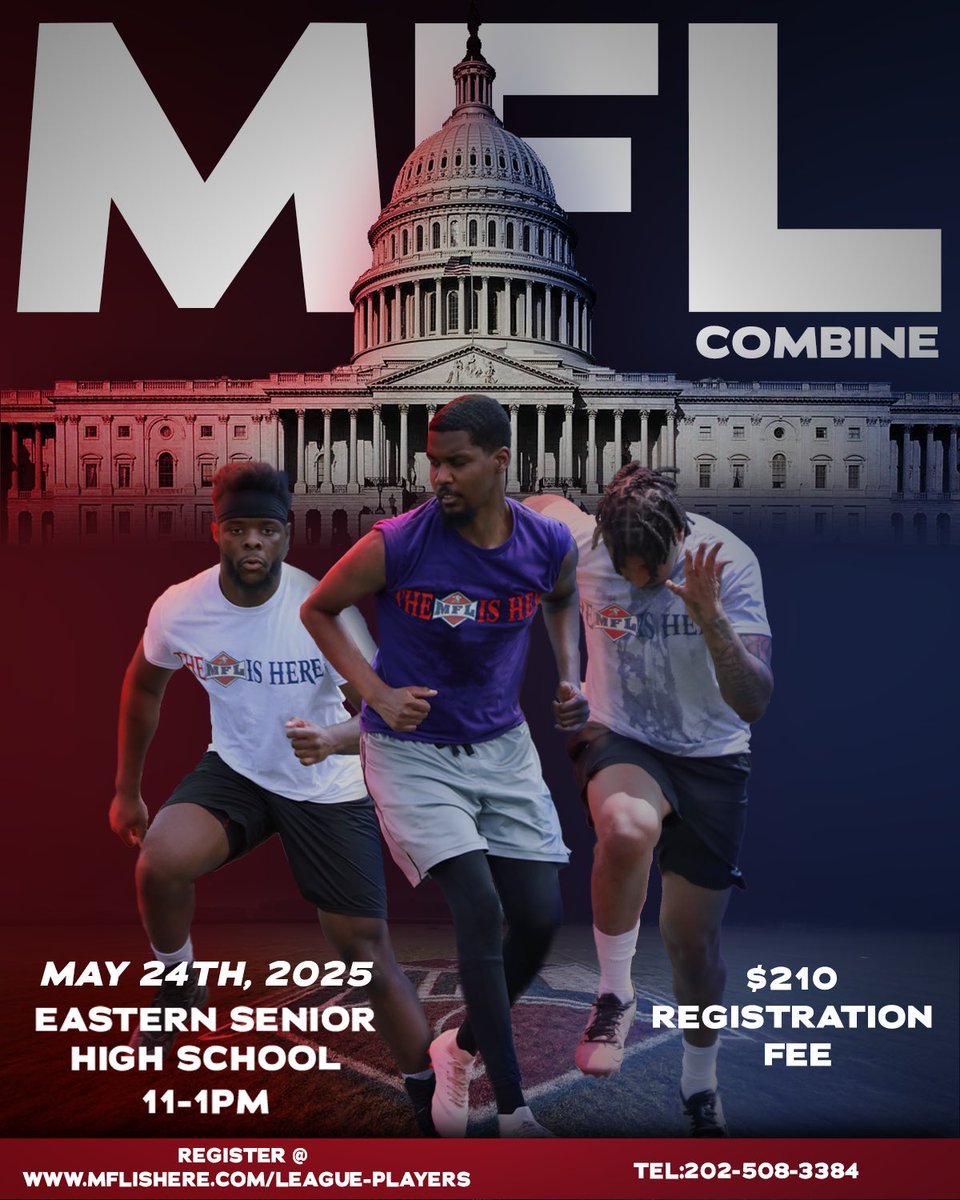 Calling all ball players! 🏈  This Saturday the league will hold it's first for the Mid-Atlantic Division (VA, MD, DC, Ohio) 11 a.m-1 p.m. at Eastern Senior High School in Washington, D.C. on the football field. This is for the 2025 MFL season. #MFLisHere 

To learn more please