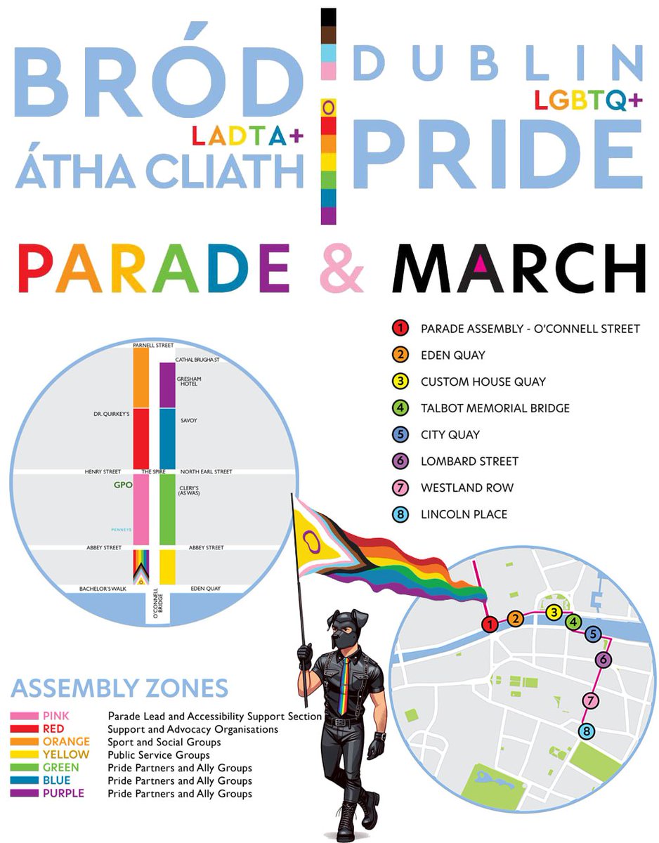 🏳️‍🌈🏳️‍⚧️ Bród Sona Duit 🏳️‍⚧️🏳️‍🌈
Pride Season is finally upon us again so prep those pride flags and preen those puppy hoods!

We will be meeting from 11.45am on Saturday 28th of June outside the GPO to allocate our parade access Wristbands, which can be collected from <a href="/PupHero/">PupHero</a>, <a href="/PupRolo/">Pup Rolo</a>