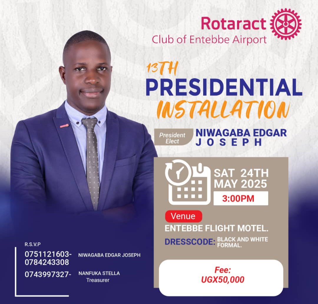Rotary Club Of Entebbe (D9214) (@rcentebbe) on Twitter photo Come celebrate the Chief Pilot, Edgar Niwagaba Joseph all the support.
*Come ready tupaaate* ๐บ๐ป๐บ๐ป๐๐ป๐๐ป
Kindly reach out to the installation Chair on *0751121603 or 0784243308* to book your slot now.
#13th_Pilots_Installation*
*The Mighty Pilots* ๐จ๐ผโโ๏ธ๐ฎโโ๏ธโ๏ธ Come celebrate the Chief Pilot, Edgar Niwagaba Joseph all the support.
*Come ready tupaaate* ๐บ๐ป๐บ๐ป๐๐ป๐๐ป
Kindly reach out to the installation Chair on *0751121603 or 0784243308* to book your slot now.
#13th_Pilots_Installation*
*The Mighty Pilots* ๐จ๐ผโโ๏ธ๐ฎโโ๏ธโ๏ธ