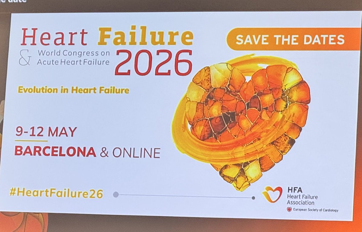 Save the date

#HeartFailure2026 
📍Barcelona 
🗓️9-12 May