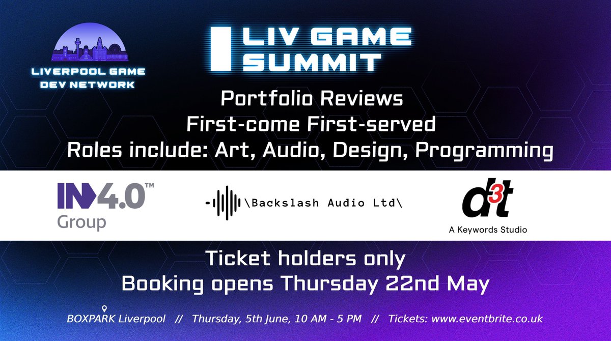 We're joining the Liv Game Summit on Thurs, June 5th!

Secure your ticket now for a chance to book 1:1 portfolio reviews with our Associate Art Director Gerben &amp; Lead Artist Chris!

Tickets 👉 buff.ly/5iaIenz

#GoTeam #KeywordsStudios #GameDev #LivGameSummit