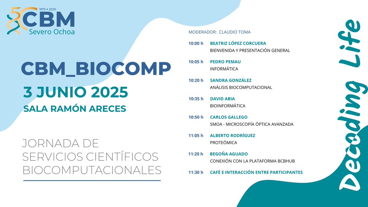 Fernando Corrales Lab. (@proteomics_cnb) on Twitter photo Alberto Paradela del <a href="/CNB_CSIC/">Centro Nacional de Biotecnología (CSIC)</a> estará el próximo 3 de junio 10h en el <a href="/CBM_CSIC_UAM/">Centro de Biología Molecular Severo Ochoa</a>. <a href="/CSIC/">CSIC</a> #Proteómica
Jornada de Servicios Científicos Biocomputacionales. Alberto Paradela del <a href="/CNB_CSIC/">Centro Nacional de Biotecnología (CSIC)</a> estará el próximo 3 de junio 10h en el <a href="/CBM_CSIC_UAM/">Centro de Biología Molecular Severo Ochoa</a>. <a href="/CSIC/">CSIC</a> #Proteómica
Jornada de Servicios Científicos Biocomputacionales.