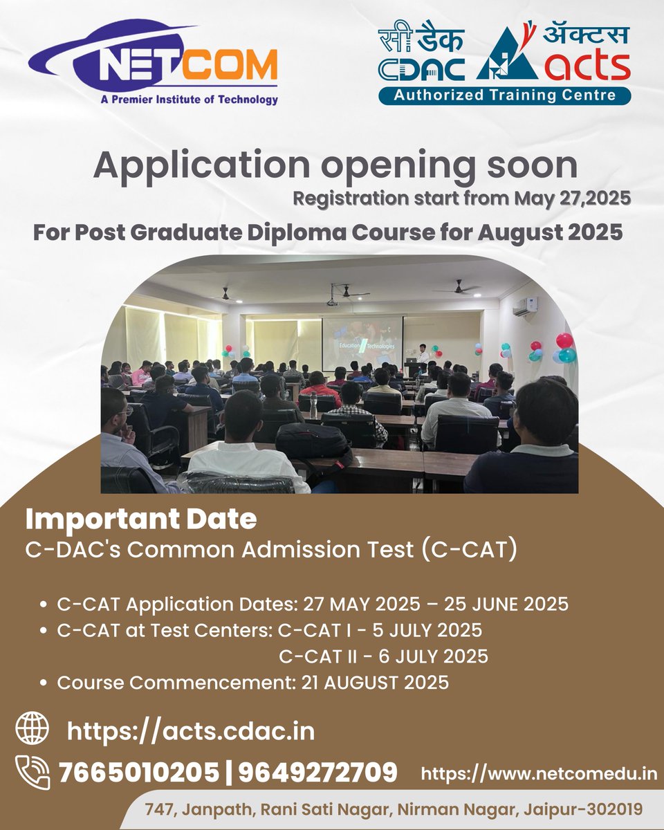NetcomAtcCdac's tweet photo. 📢Level Up Your Tech Skills! 📷 PG Diploma Courses Starting August 2025  Applications Open: May 27, 2025  📷https://t.co/PrcFeuBDRE; https://t.co/yKq8BHbTzl.  call : 7665010205, 9649272709 https://t.co/R6mCypaqgy