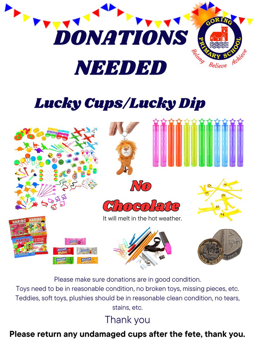 We would really appreciate donations for our summer fete on Sat 14th June 12pm-3pm