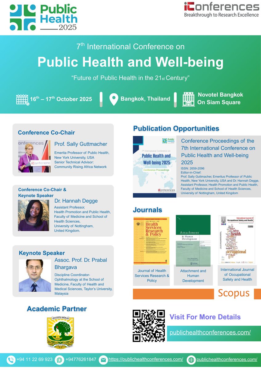 International Conference on Public Health "The Future of Public Health in the 21st Century" - Oct 16-17, 2025, Bangkok. Connect with global experts on pressing health challenges. Hybrid event available. #PublicHealth