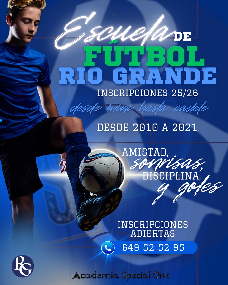 soacademy_'s tweet photo. 📢 Abierto el plazo de inscripción para la Escuela de Fútbol del @RioGrandeAR ⚽

💼 Gestiona: @soacademy_ 
📍 Club RG y Campo Municipal
📞 Info: 649 525 295
🔹 Renovaciones: 20–30 mayo
🔹 Socios nuevos: 31 mayo–6 junio
🔹 No socios: desde 7 junio
#FútbolBase https://t.co/lv5BdZVPrv